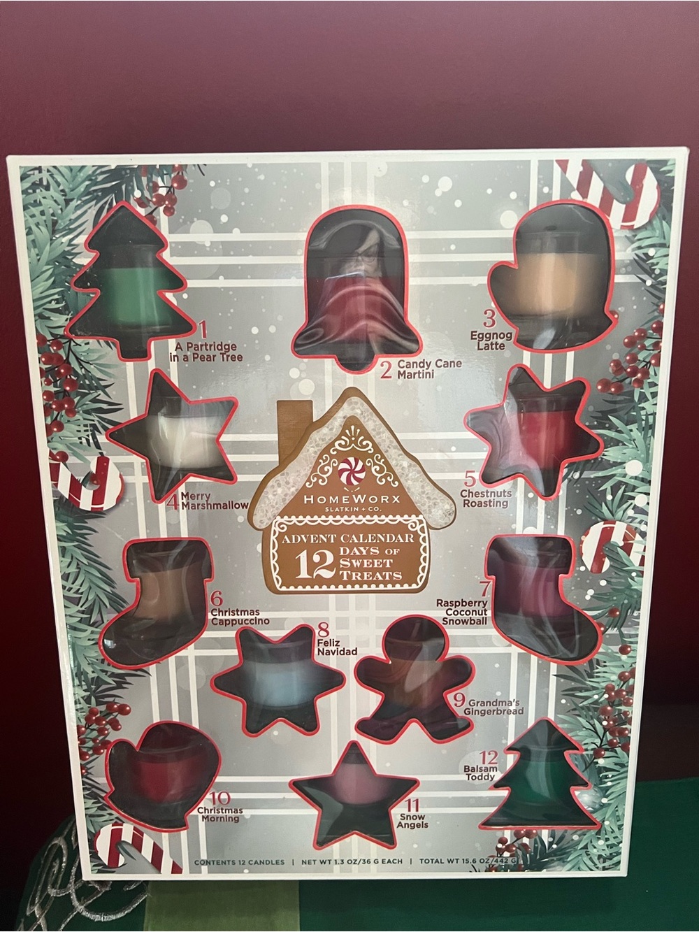 NIB HomeWorx Holiday Advent Calendar Candle Set - 12 Days of Sweet Treats